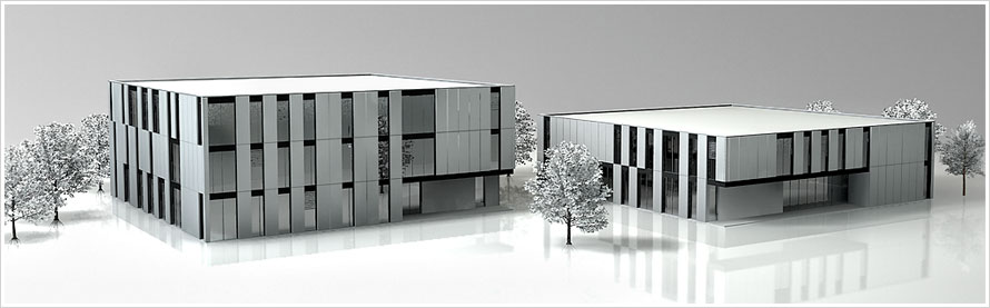 gerendertes 3D-Modell einer Architekturvisualisierung für Universität Triesdorf/ Projekt Vögele Architekten bda